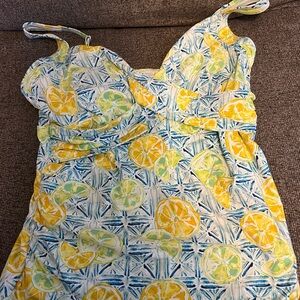 Lands' End Blue, Yellow & Green Tankini Top with Lemons & Limes. Such a Fun Top!